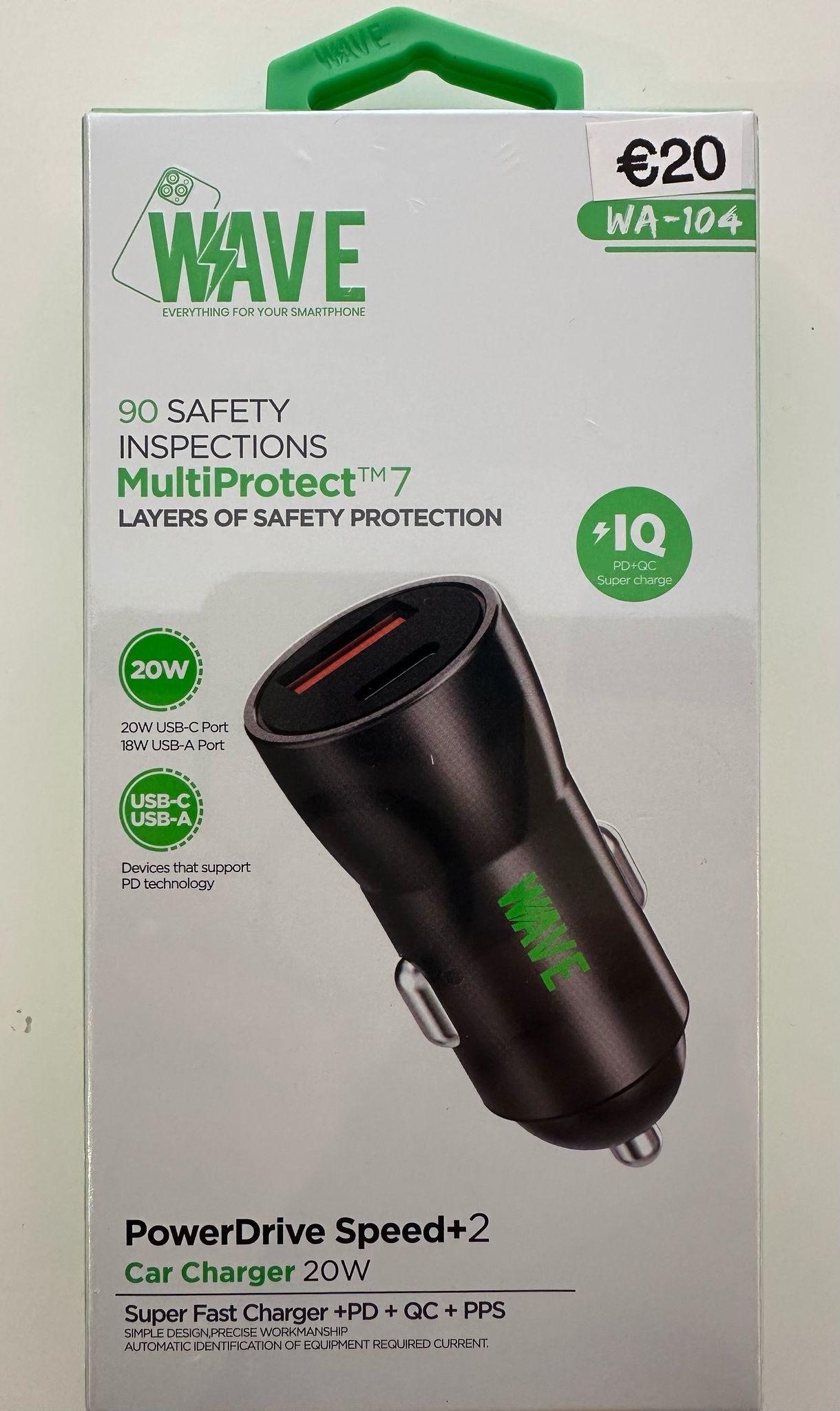 Auto Oplader 20W – Dual USB (USB-C + USB-A)